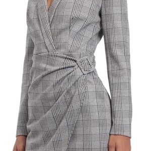 Donna Morgan Gray Checkered Long Sleeve Dress